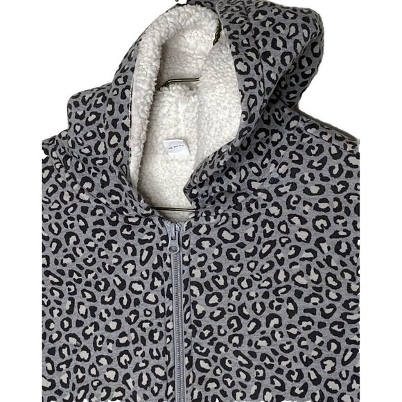 Old Navy Girls XL Long Sleeve Grey Cheetah Hooded Zippered Lined Sweatshirt - Picture 3 of 16